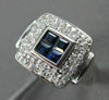 ESTATE WIDE .82CT DIAMOND & AAA SAPPHIRE 14KT WHITE GOLD 3D SQUARE RING #19474