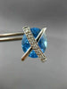 ESTATE LARGE 11.45CT DIAMOND & BLUE TOPAZ 14K WHITE GOLD 3D OVAL X STUD EARRINGS