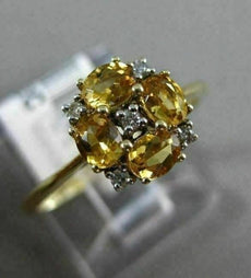 ESTATE .65CT ROUND DIAMOND & AAA OVAL CITRINE 14K YELLOW GOLD FLOWER SQUARE RING