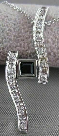 ESTATE .55CT DIAMOND & SAPPHIRE 14K WHITE GOLD LONG SWIRL PENDANT #34X12