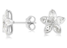 .96CT DIAMOND 14KT WHITE GOLD 3D MARQUISE & ROUND 6 STONE FLOWER STUD EARRINGS
