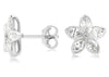 .96CT DIAMOND 14KT WHITE GOLD 3D MARQUISE & ROUND 6 STONE FLOWER STUD EARRINGS