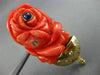 ANTIQUE MASSIVE .8CT DIAMOND & AAA SAPPHIRE CORAL 14K YELLOW GOLD BROOCH PENDANT