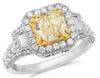 LARGE 2.2CT WHITE & FANCY YELLOW DIAMOND 18K 2 TONE GOLD CUSHION ENGAGEMENT RING