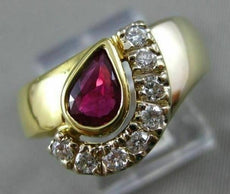 ESTATE WIDE 1.12CT DIAMOND & AAA RUBY 14KT TWO TONE GOLD SEMI MOON RING #11184