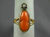 ANTIQUE WIDE .03CT DIAMOND & AAA CORAL 14KT YELLOW GOLD 3D PORTRAIT RING #22349