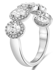 1.50CT DIAMOND PLATINUM OVAL & ROUND MULTI FLOWER SEMI ETERNITY ANNIVERSARY RING