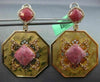 LARGE 1.1CT DIAMOND & PINK AGATE 18K ROSE & YELLOW GOLD OCTAGON HANGING EARRINGS