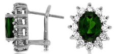 3.86CT DIAMOND & AAA RUSSALITE 14K WHITE GOLD 3D FLOWER CLIP ON HANGING EARRINGS
