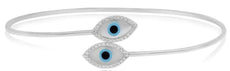 1.55CT DIAMOND & AAA MOTHER OF PEARL 14KT WHITE GOLD 3D EVIL EYE BANGLE BRACELET