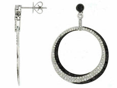 ESTATE 1.65CT WHITE & BLACK DIAMOND 14KT WHITE GOLD LOVE KNOT HANGING EARRINGS