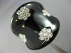 ESTATE LARGE .55CT DIAMOND & AAA BLACK ENAMEL 14KT WHITE GOLD MULTI FLOWER RING