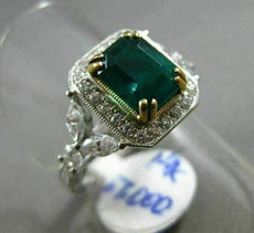 ESTATE 2.67CT DIAMOND & AAA EMERALD 14KT WHITE & YELLOW GOLD 3D ENGAGEMENT RING