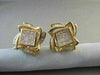 ESTATE LARGE 3.60CT DIAMOND 14KT YELLOW GOLD SQUARE FLOWER CLIP ON EARRINGS