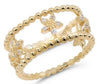 ESTATE .14CT DIAMOND 18KT YELLOW GOLD 3D MULTI FLOWER BUTTERFLY BEADED FUN RING