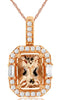 ESTATE 1.67CT DIAMOND & AAA MORGANITE 14K ROSE GOLD SQUARE HALO FLOATING PENDANT
