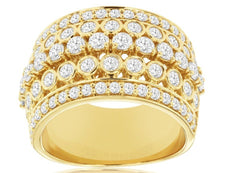 LARGE 2.0CT DIAMOND 14KT YELLOW GOLD 3D MULTI ROW SEMI ETERNITY ANNIVERSARY RING