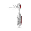 2.78CT DIAMOND & AAA RUBY 14K WHITE GOLD DOUBLE HALO TEAR DROP HANGING EARRINGS