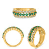 WIDE .88CT DIAMOND & AAA EMERALD 14KT YELLOW GOLD 3 ROW WEDDING ANNIVERSARY RING