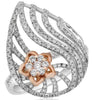 LARGE .86CT DIAMOND 14KT WHITE AND ROSE GOLD 3D FLOWER STAR TEAR DROP LOVE RING