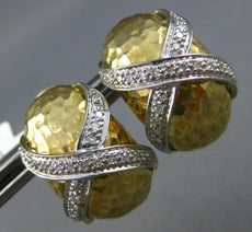 .20CT DIAMOND 14KT 2 TONE GOLD 3D CRISS CROSS X NUGGET CLIP ON HANGING EARRINGS