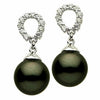 ESTATE .20CT DIAMOND & AAA TAHITIAN PEARL 18KT WHITE GOLD LUCKY HANGING EARRINGS