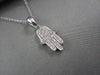 ESTATE .30CT DIAMOND 14KT WHITE GOLD 3D HAMSA LUCKY HAND PENDANT & CHAIN #21684