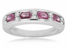 ESTATE 1.16CT DIAMOND & AAA PINK SAPPHIRE 14KT WHITE GOLD OVAL ANNIVERSARY RING
