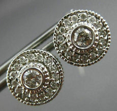 ESTATE LARGE .60CT DIAMOND 14K WHITE GOLD ROUND SOLITAIRE HALO FILIGREE EARRINGS