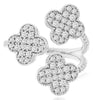 LARGE .75CT DIAMOND 14KT WHITE GOLD 3D MULTI LEAF FLOWER CRISS CROSS LOVE RING