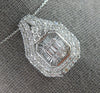 EXTRA LARGE 2.20CT DIAMOND 14KT WHITE GOLD ROUND & BAGUETTE DOUBLE HALO PENDANT