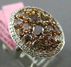 ESTATE LARGE 3CT MULTI COLOR DIAMOND 18K WHITE & ROSE GOLD OVAL MULTI SHAPE RING