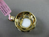 ESTATE LARGE .55CT DIAMOND & WHITE AGATE 14KT YELLOW GOLD FLOWER ENAMEL PENDANT