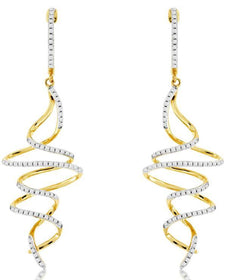 0.43CT DIAMOND 14K 2 TONE GOLD MULTI ROW DOUBLE SWIRL CHANDELIER HANGING EARRINGS