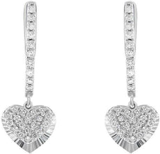 ESTATE .34CT DIAMOND 14KT WHITE GOLD 3D CLUSTER HEART HANGING EARRINGS