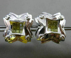 ESTATE LARGE .74CT FANCY YELLOW DIAMOND 14KT WHITE GOLD 3D X LOVE STUD EARRINGS