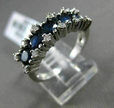 ESTATE WIDE 1.92CT DIAMOND & SAPPHIRE 14K WHITE GOLD 3D 5 STONE ANNIVERSARY RING