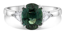 LARGE 3.37CT DIAMOND & AAA GREEN SAPPHIRE 18KT WHITE GOLD OVAL ENGAGEMENT RING