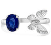 1.39CT DIAMOND & AAA SAPPHIRE 14KT WHITE GOLD OVAL BUTTERFLY SOLITAIRE LOVE RING