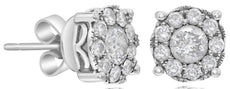 1.15CT DIAMOND 18KT WHITE GOLD 3D SOLITAIRE HALO FILIGREE FLOWER STUD EARRINGS