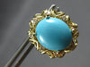 LARGE .25CT DIAMOND & AAA TURQUOISE 14K YELLOW GOLD 3D OVAL STUD EARRINGS #27843
