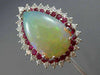 ESTATE LARGE 22.50CT DIAMOND & AAA RUBY & OPAL 14KT WHITE GOLD DOUBLE HALO RING