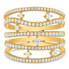 LARGE 1.0CT DIAMOND 14KT YELLOW GOLD ROUND MULTI ROW ETOILE FUN ANNIVERSARY RING