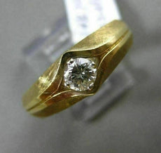 ESTATE .23CT DIAMOND 14KT YELLOW GOLD 3D MATTE & SHINY SOLITAIRE GYPSY MENS RING