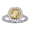 ESTATE WIDE 2.27CT WHITE & FANCY YELLOW DIAMOND 18KT 2 TONE GOLD ENGAGEMENT RING