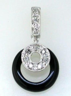 .06CT DIAMOND & AAA ONYX 14KT WHITE GOLD 3D DOUBLE CIRCULAR FILIGREE FUN PENDANT