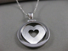 ESTATE LARGE 18K WHITE GOLD OPEN HEART CIRCLE PENDANT + DIAMOND CUT CHAIN #21253