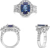 WIDE 6.29CT DIAMOND & AAA SAPPHIRE PLATINUM 3D ROUND & TRAPEZOID ENGAGEMENT RING