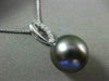 ESTATE .11CT DIAMOND 14K WHITE GOLD 3D TAHITIAN PEARL OPEN LEAF FLOATING PENDANT