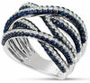 WIDE 3.05CT DIAMOND & AAA SAPPHIRE 18K WHITE & BLACK GOLD 3D MULTI ROW LOVE RING